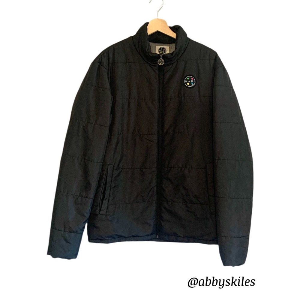 Maui & Sons Puffer Jacket Black Size Large Lightweight Full Zip Side Pockets